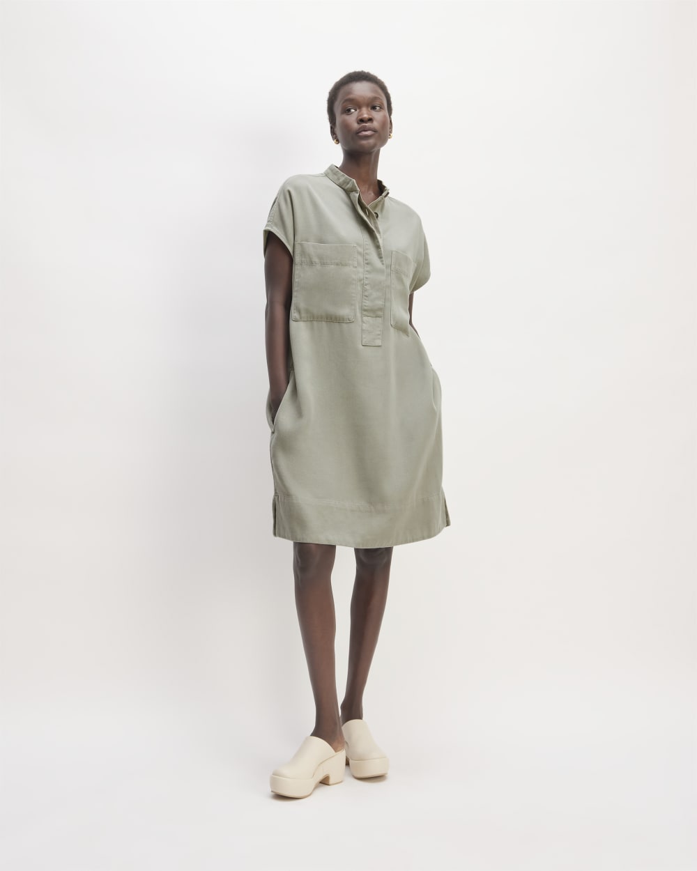The TENCEL™ Easy Workwear Dress in Sage Green — front view