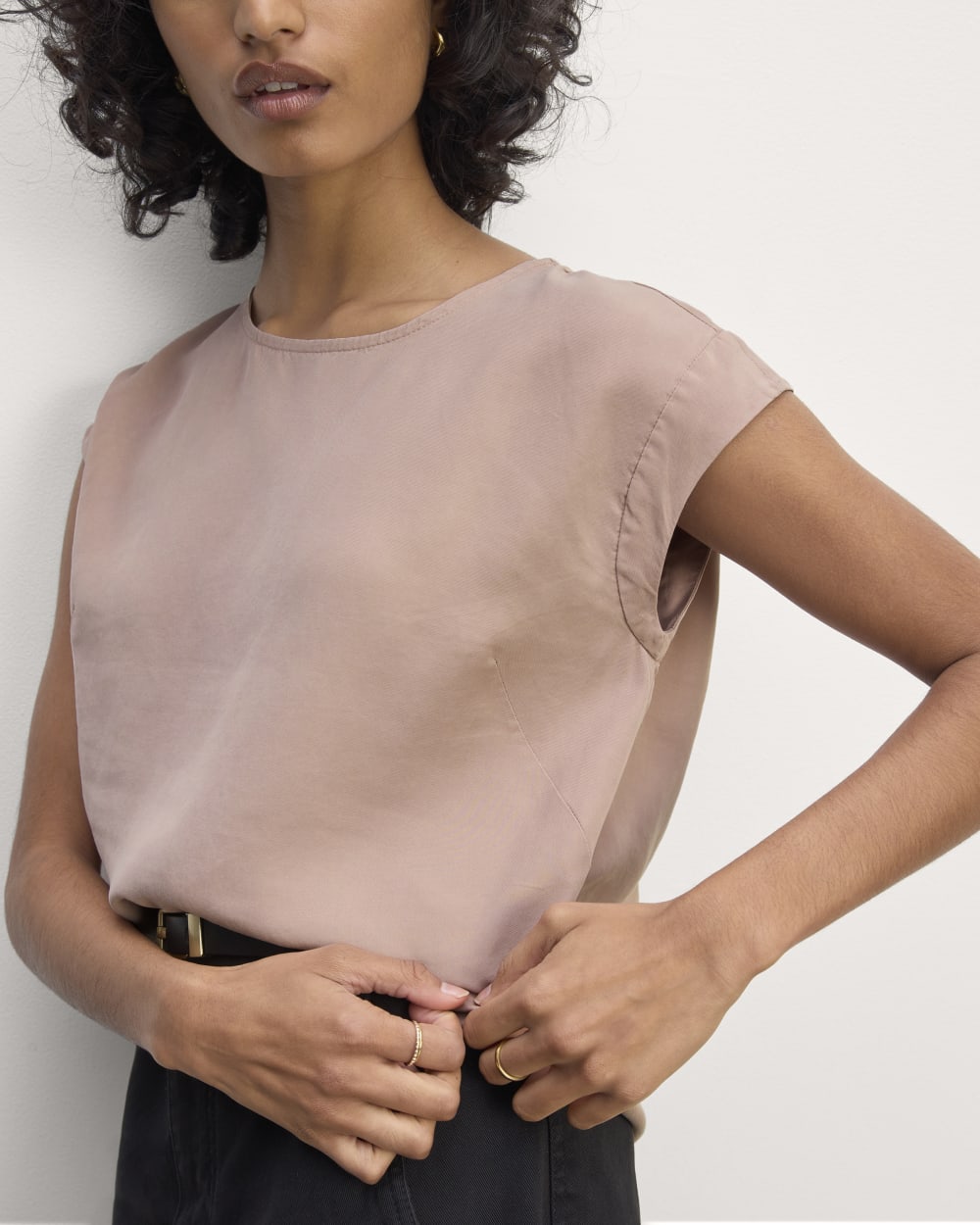 The Muscle Top in Butterlite in Dusty Rose — detail view