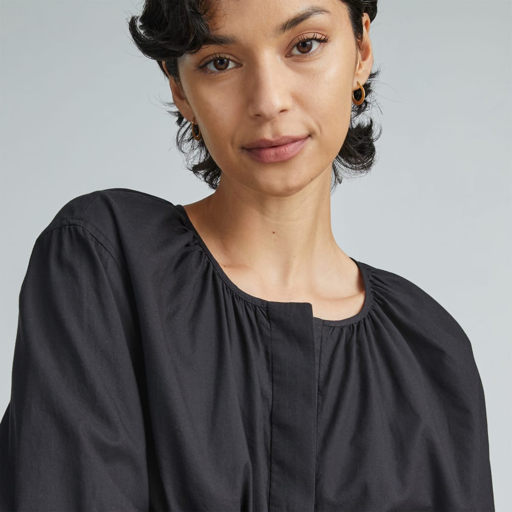 The Silky Cotton Balloon Sleeve Top in Black — detail view