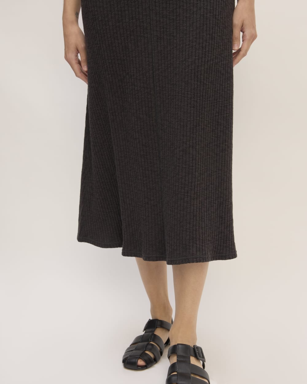 The Rib-Knit A-Line Tank Dress in Black — detail view