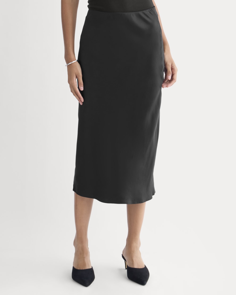 Slip Skirt in Silk Charmeuse in Black — detail view