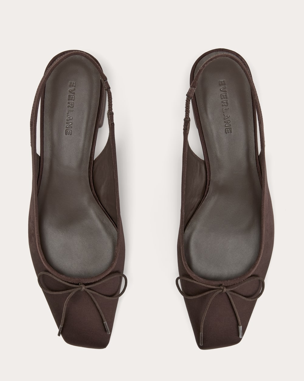 The Ballet Slingback Heel in Deep Brown Satin — detail view