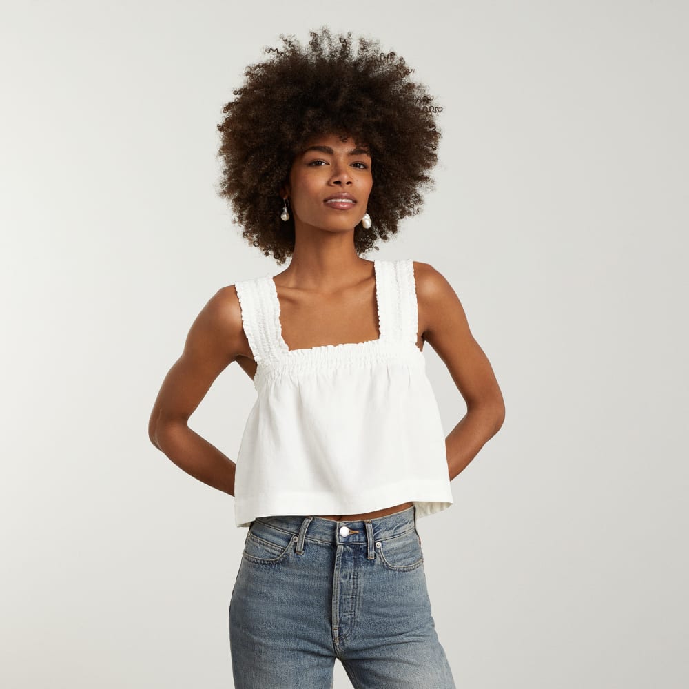 The Smocked Linen Cami in White — alternate view