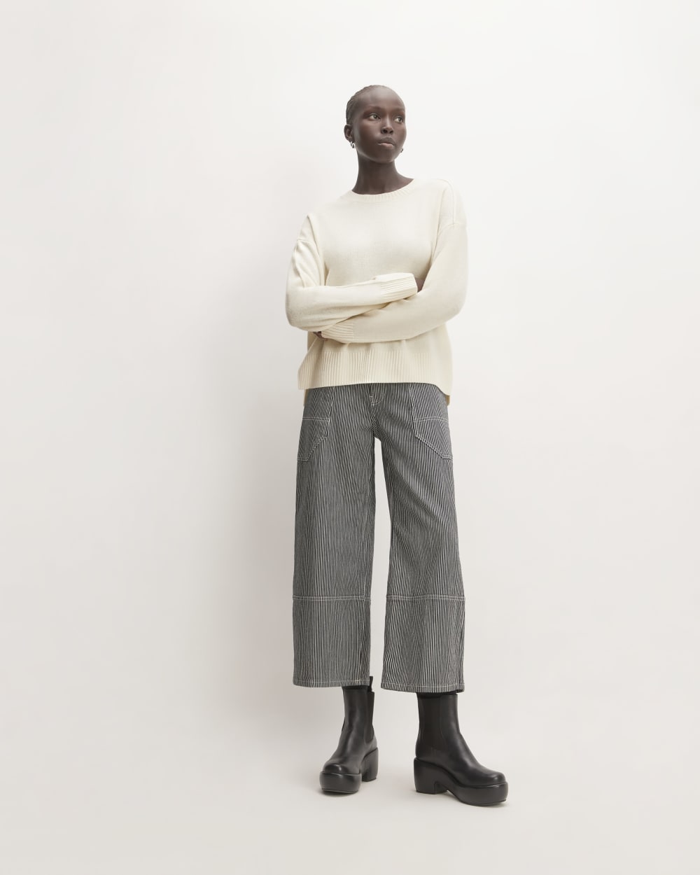 The Good Merino Wool Crewneck Sweater in Bone — detail view