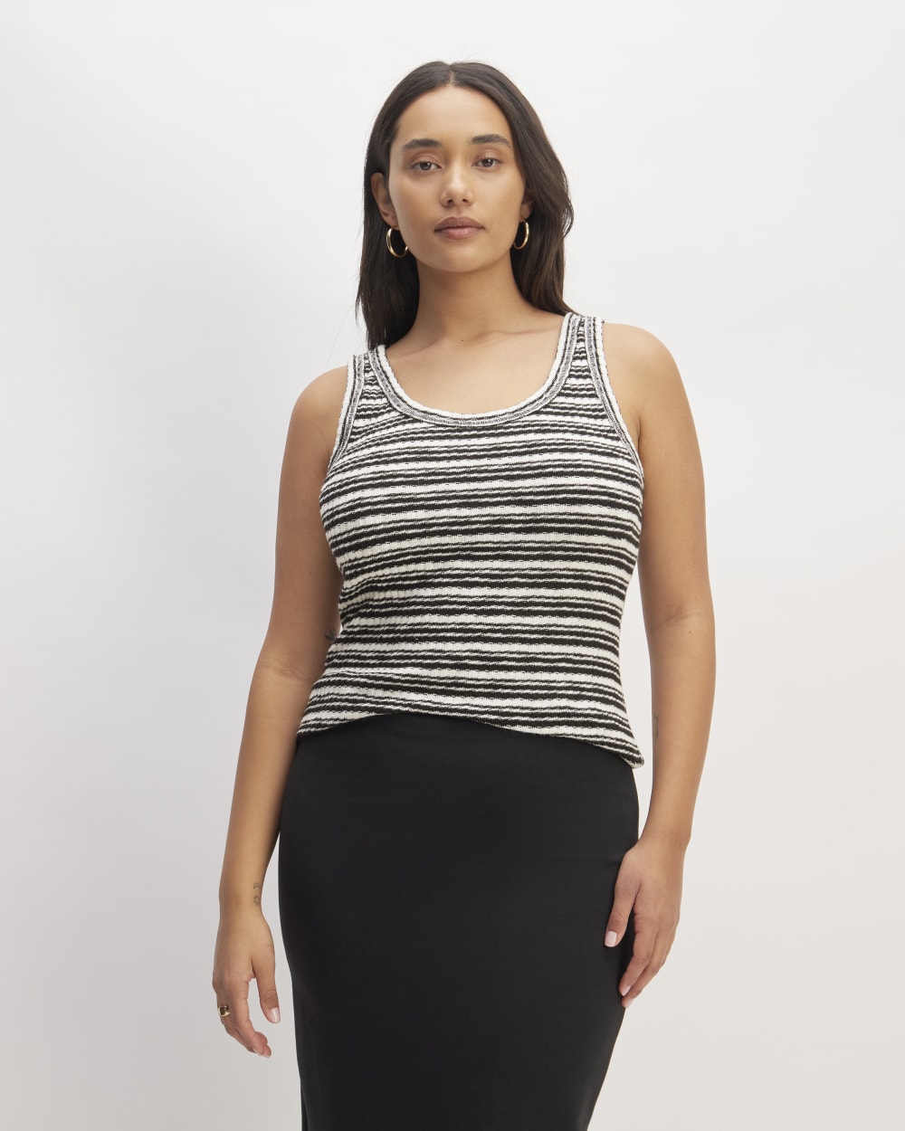 The Cozy Rib Tank in Bone / Black — front view