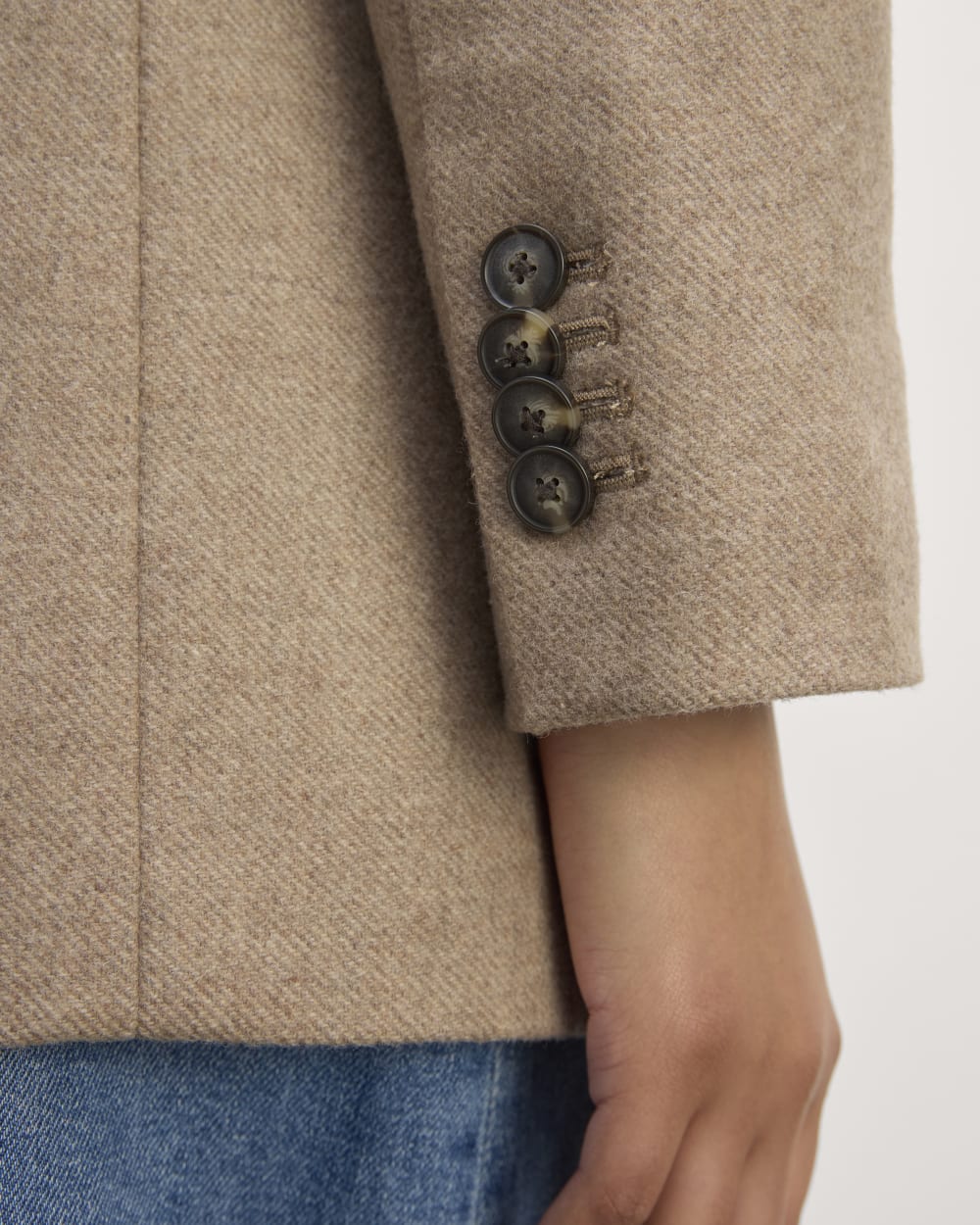 The Oversized Blazer in Wool in Beige Twill — detail view