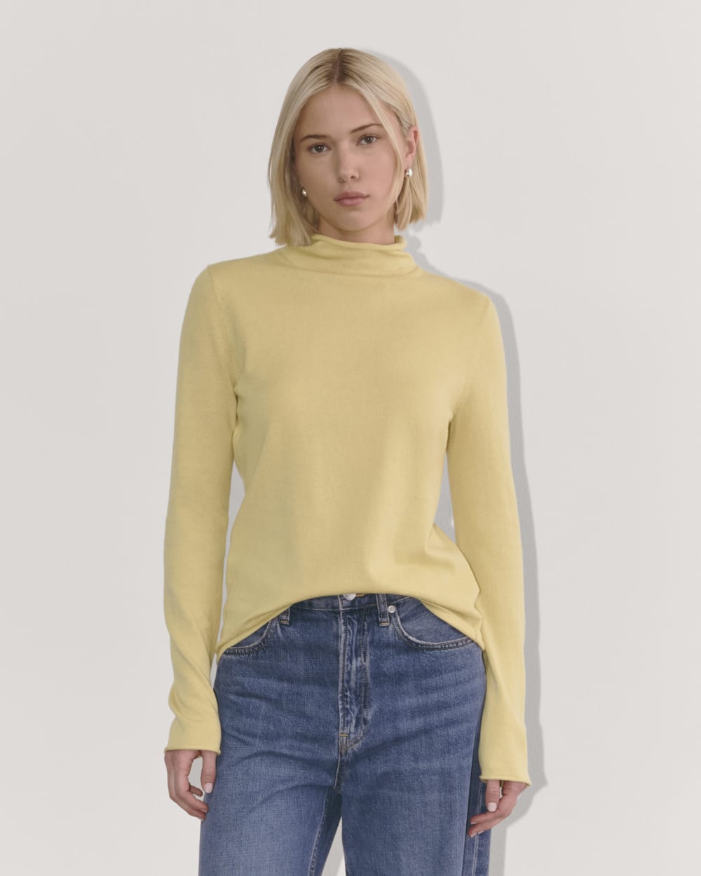 The Funnel Neck in Cotton Cashmere in Parsnip — front view