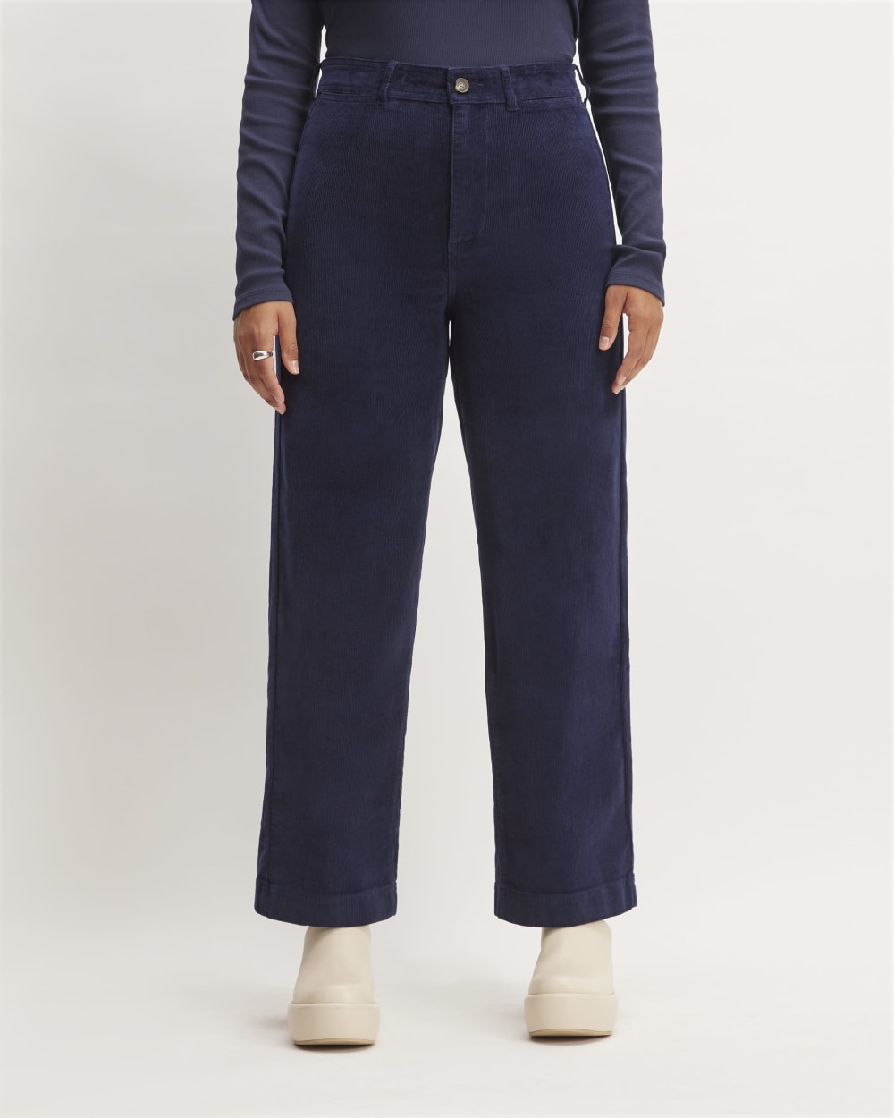 The Corduroy Wide-Leg Pant in Navy — detail view