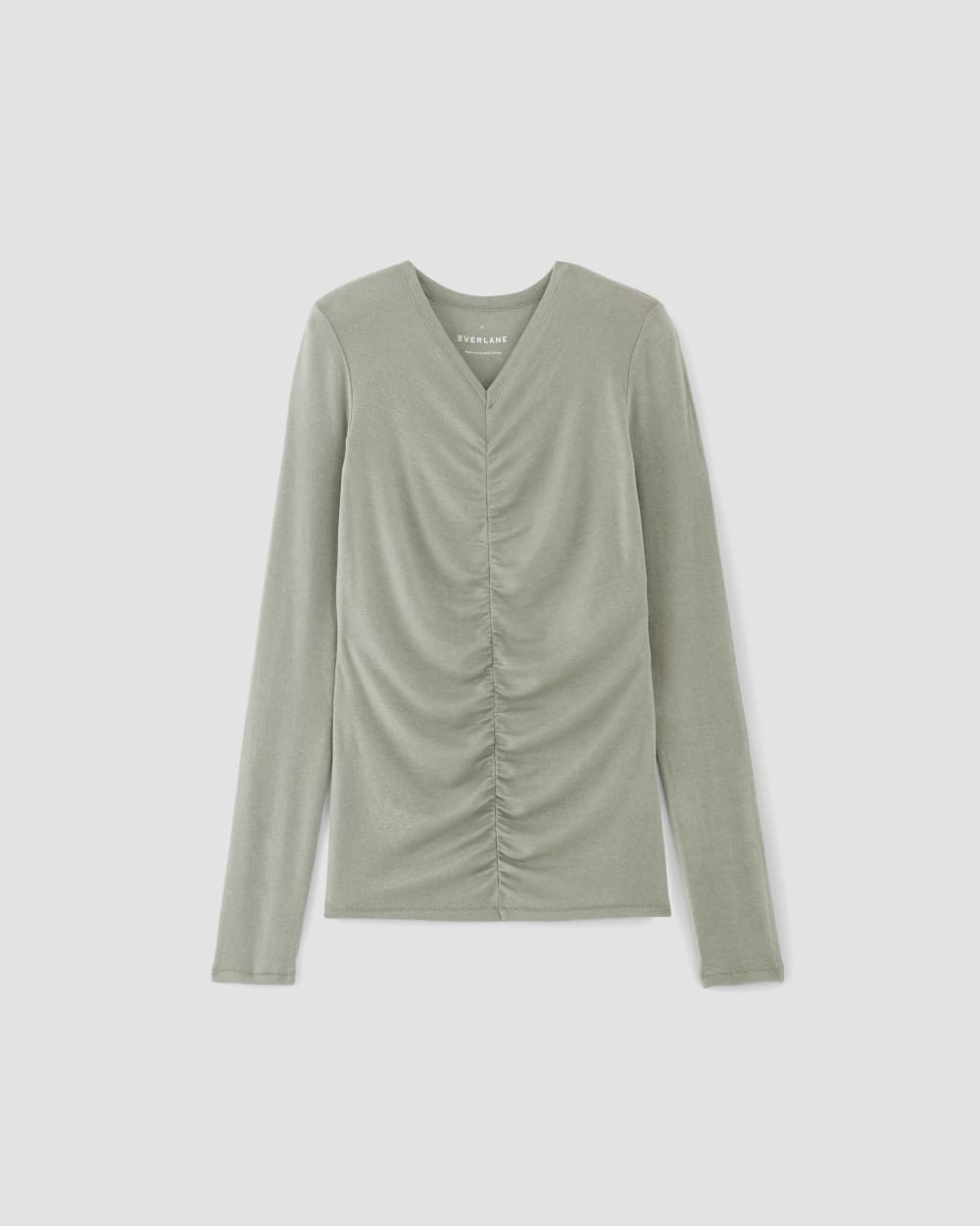 The Ruched V-Neck Tee in Butterluxe in Sage Green — alternate view