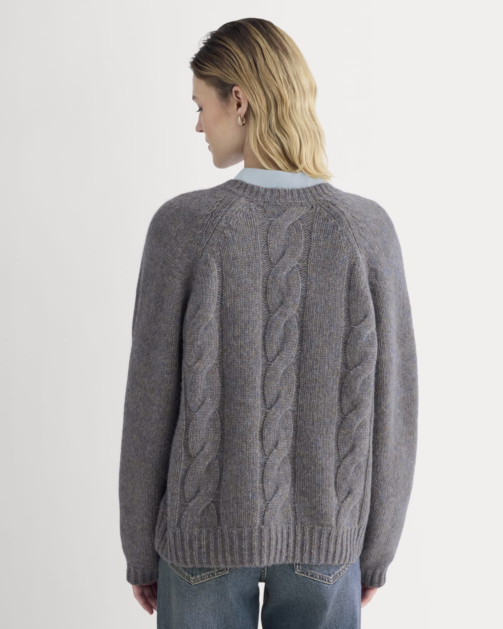 Cloud Cable V-Neck Sweater in Blue Multi Twist — detail view