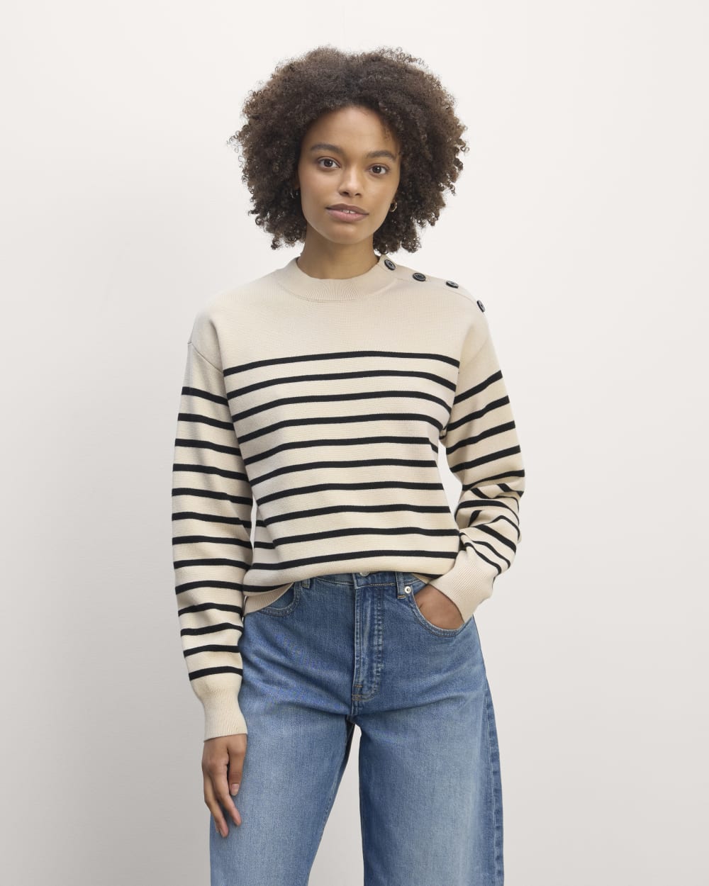 The Mariner Crew Sweater in Canvas / Black — front view
