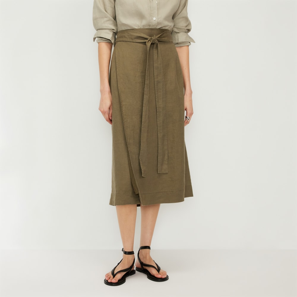 The Linen Wrap Skirt in Kalamata — front view