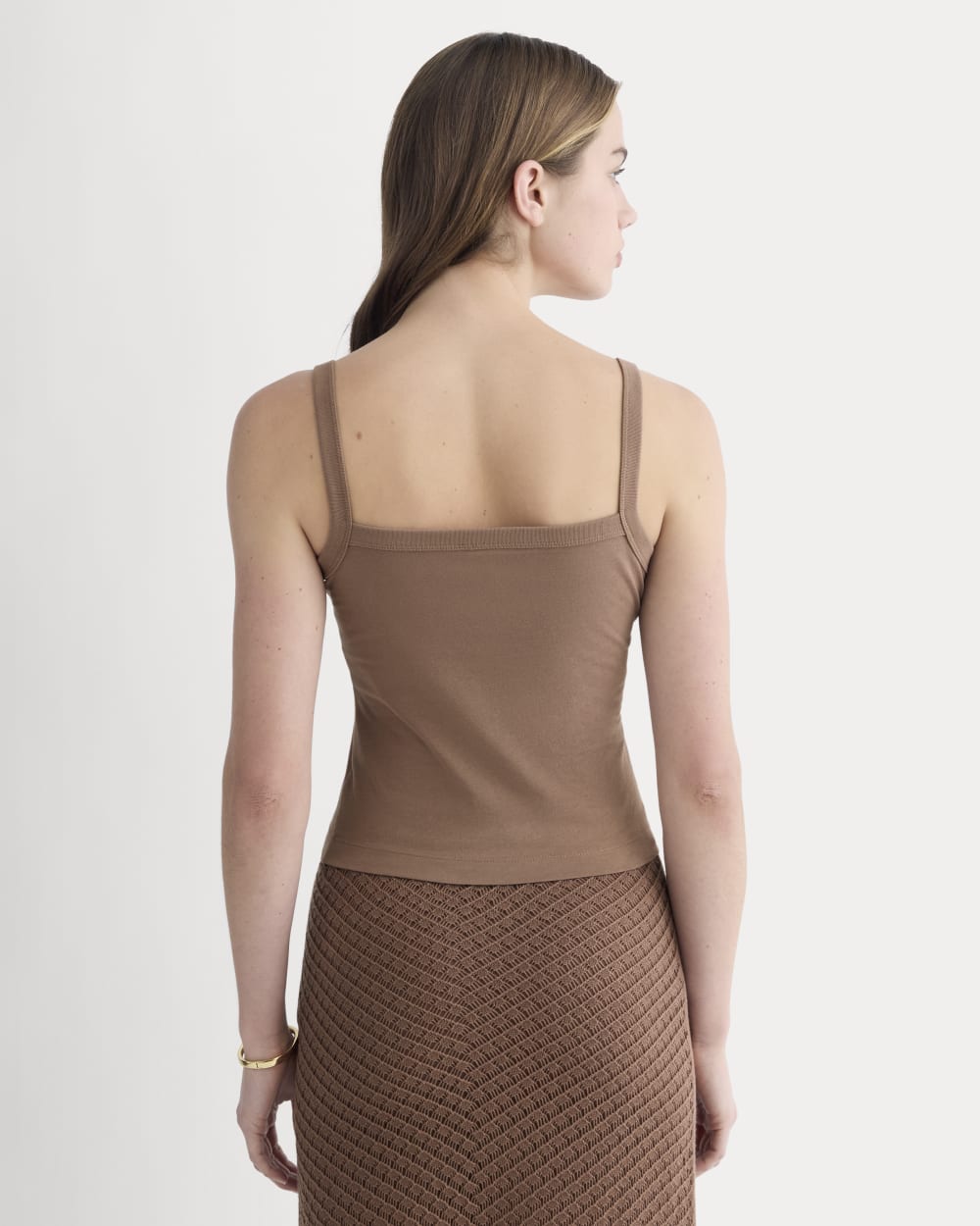 The Essential Square-Neck Tank in Mocha — detail view