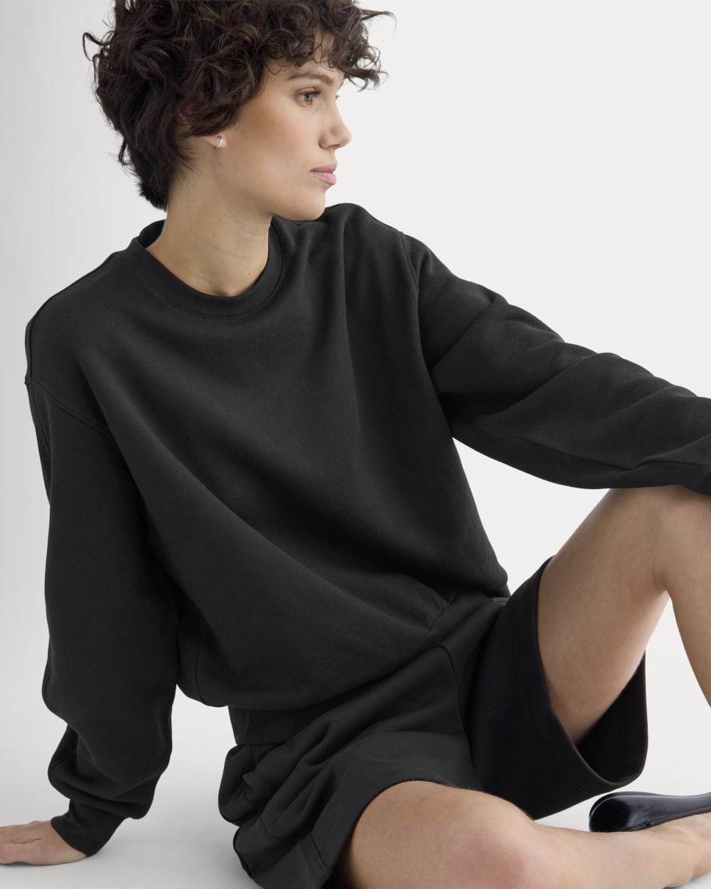 Lightweight Terry Blouson Crew in Black — detail view