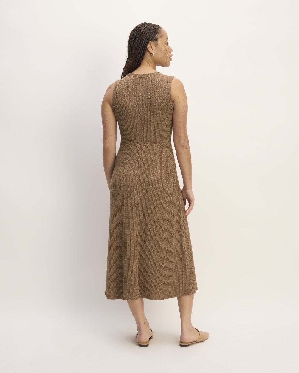 The Rib-Knit A-Line Tank Dress in Carob Brown — detail view
