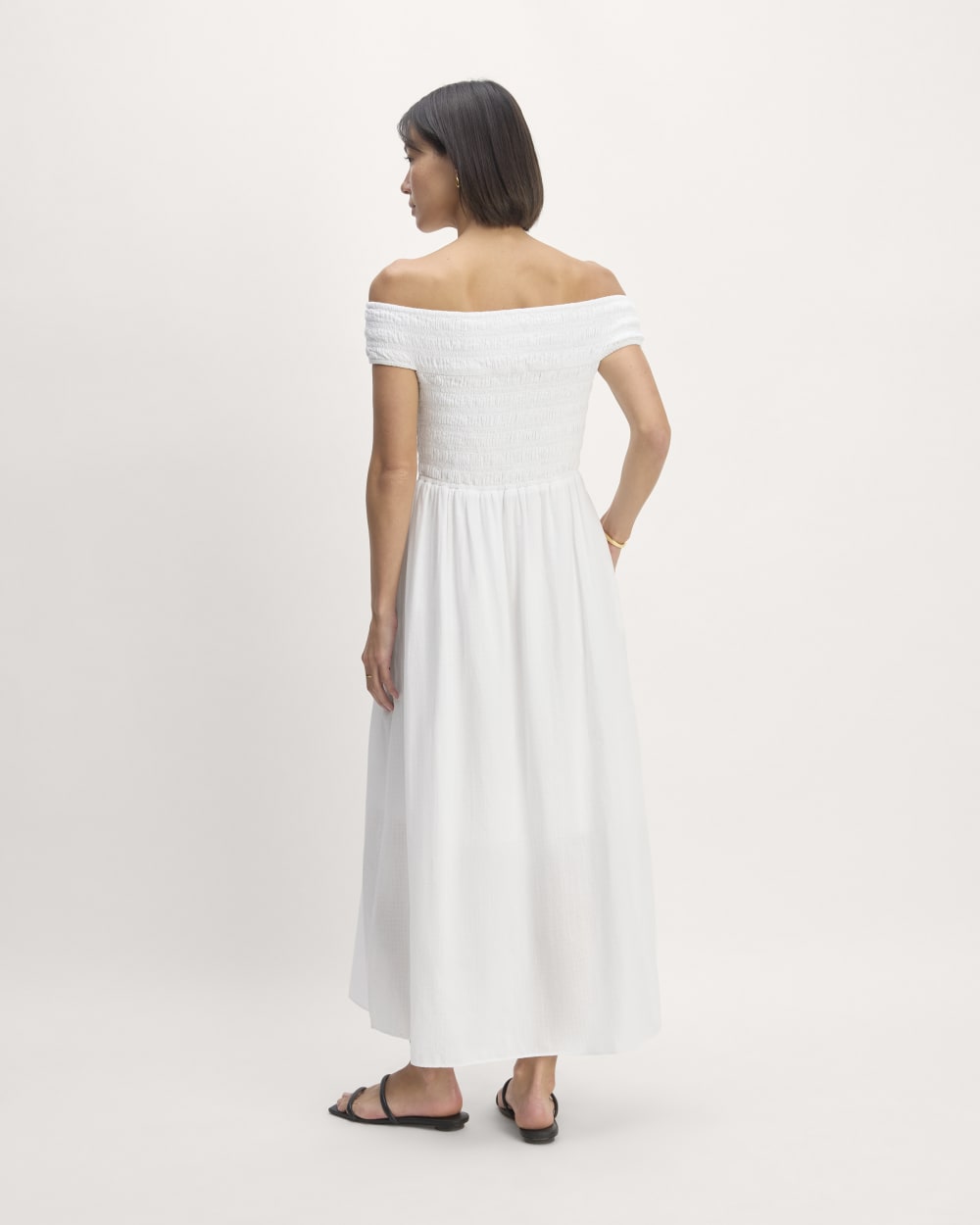 The Gauze Off-the-Shoulder Dress in White — detail view