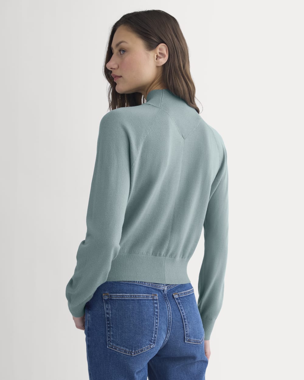 Mockneck Sweater In Ultrafine Merino in Gray Mist — detail view