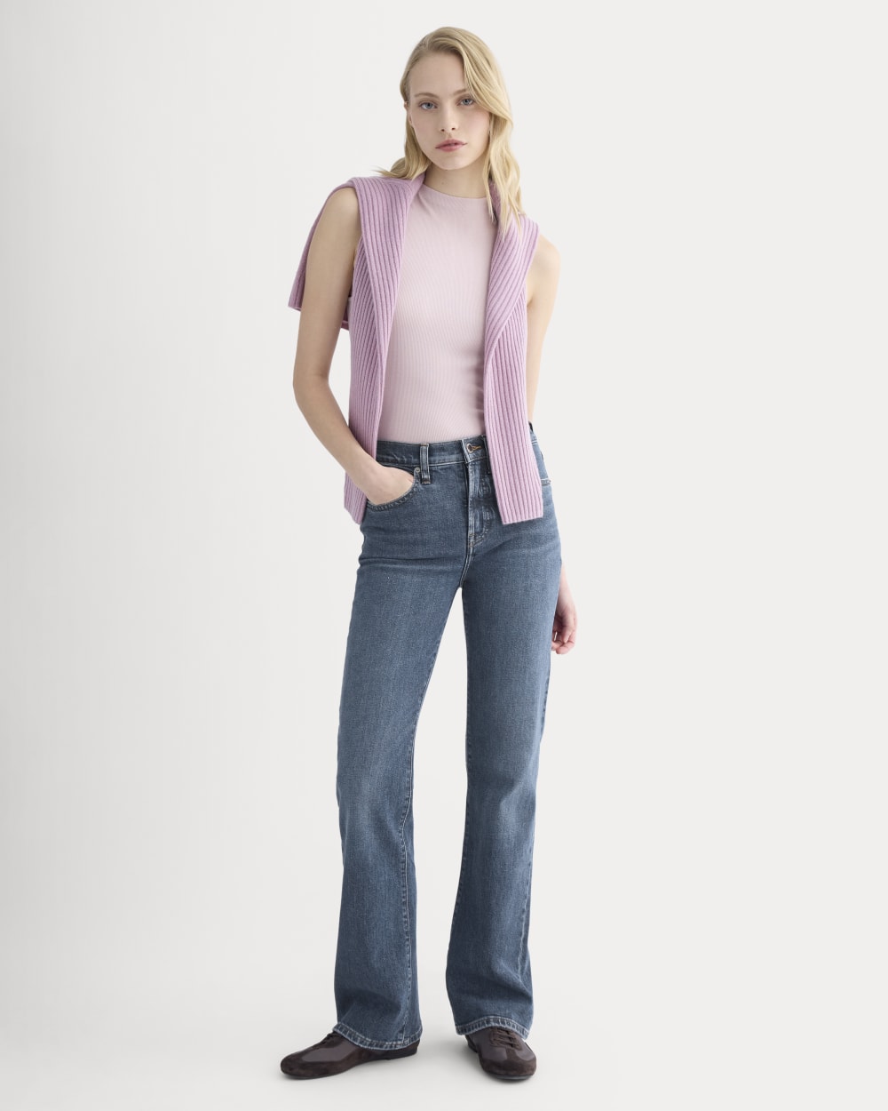 The Luxe Rib Funnel-Neck Tank in Burnished Lilac — detail view
