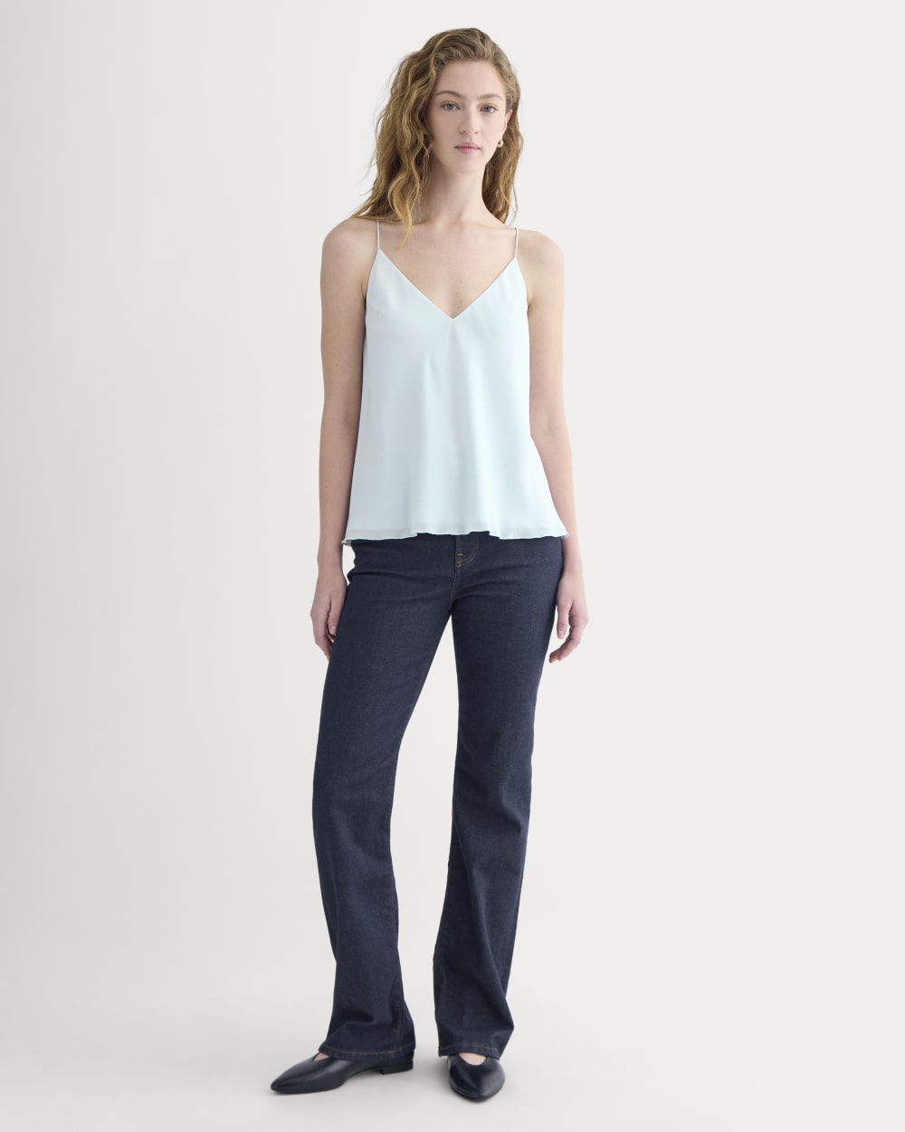 The Tie Back Cami in Washable Silk in Skywriting — detail view