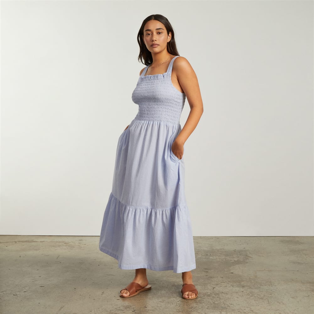 The Smock Dress in Bluebell Gingham — detail view