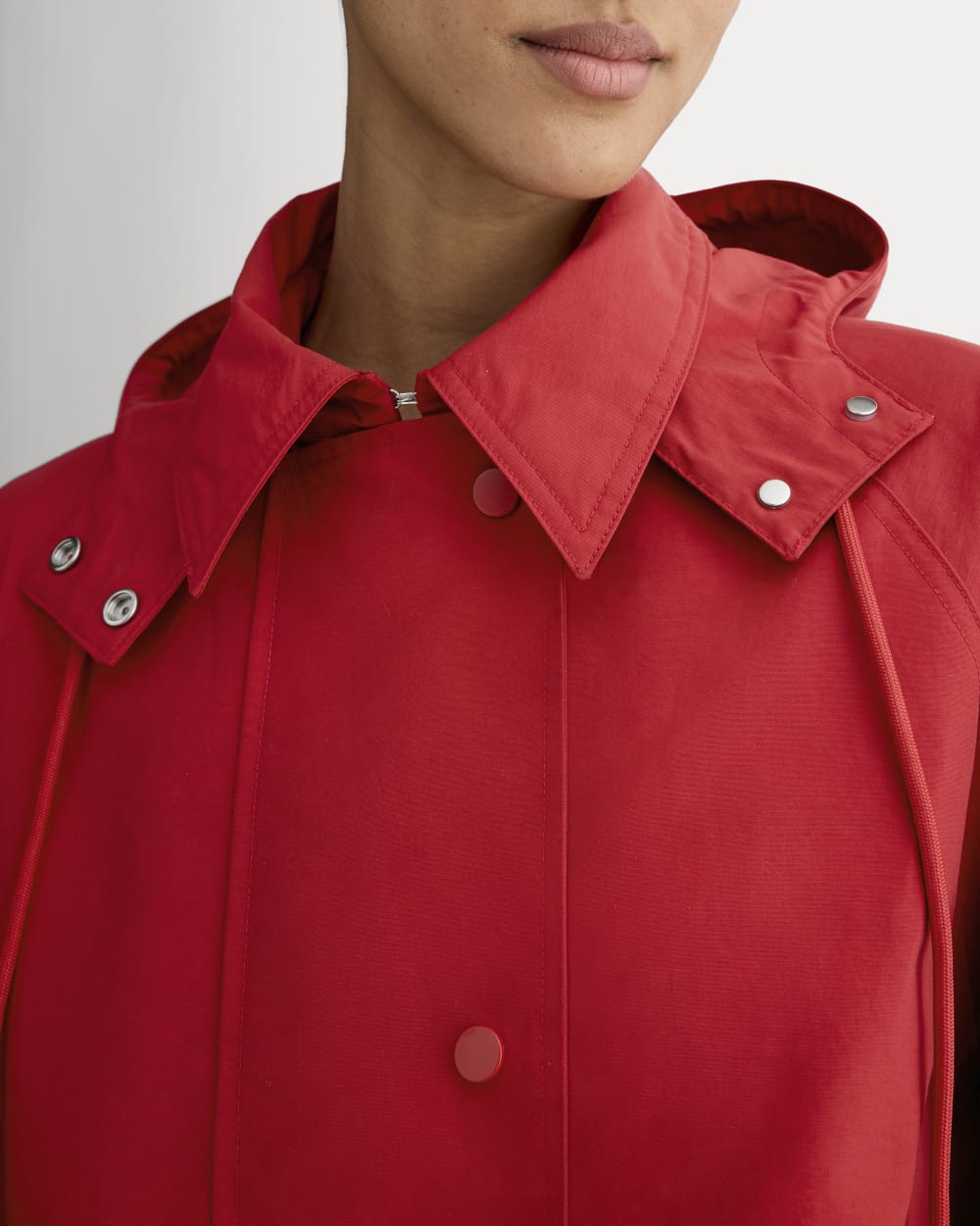 The Short Anorak in Berry Red — detail view
