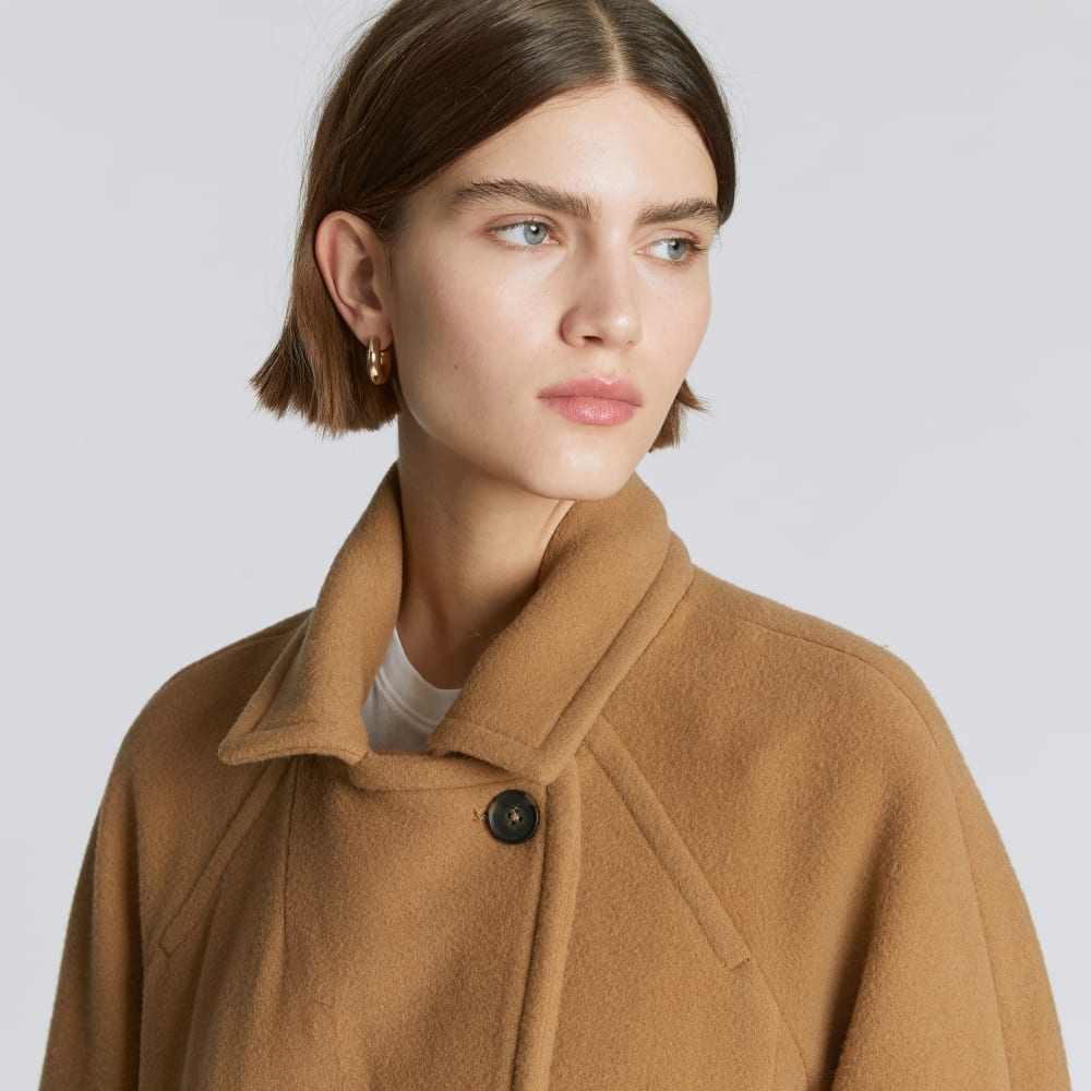 The Italian ReWool® Long Peacoat in Camel — detail view
