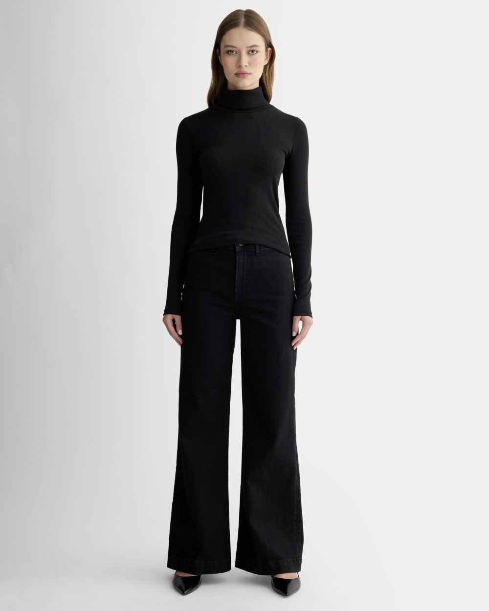 The Luxe Rib Turtleneck in Black — detail view