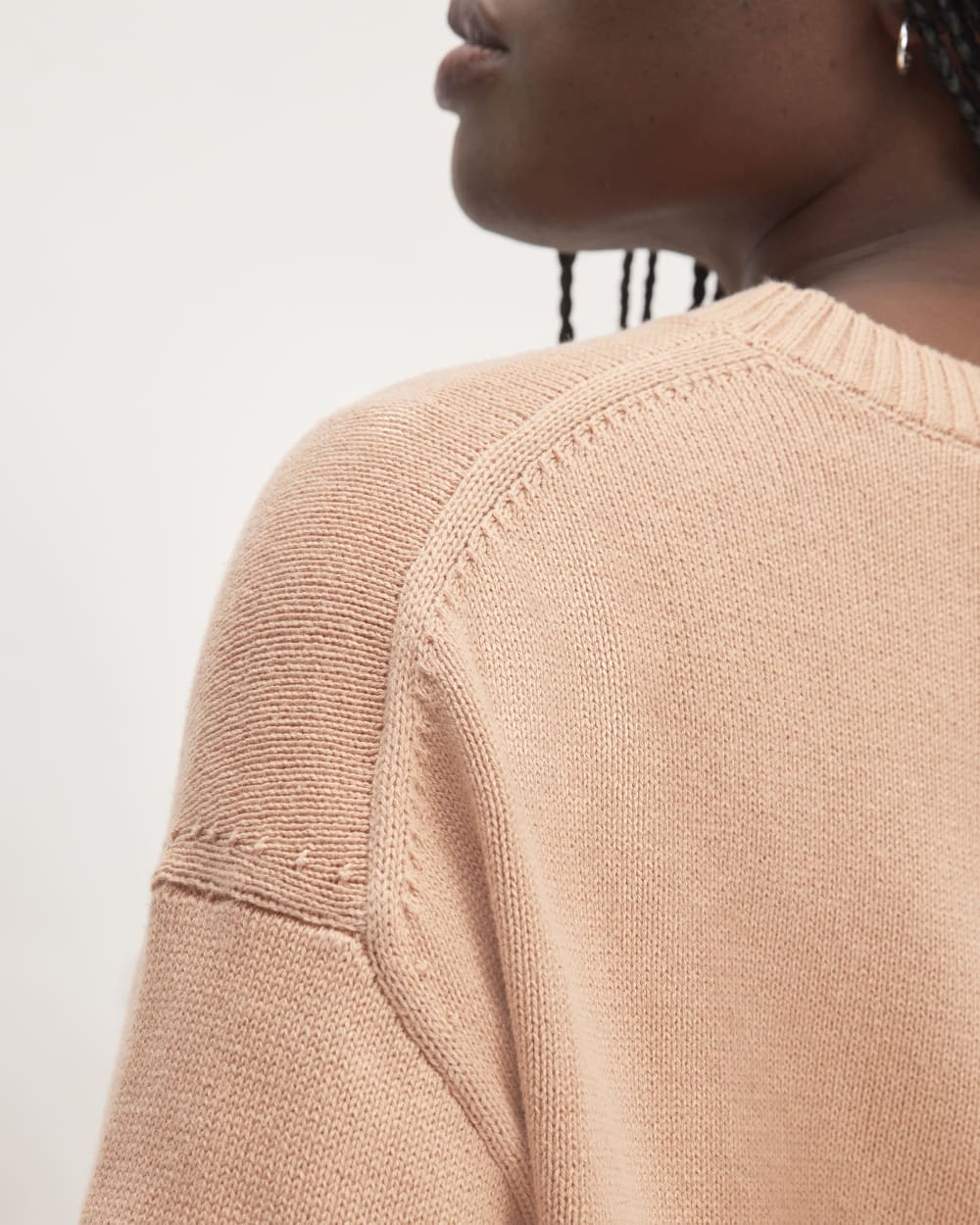 The Boxy Sweater in Everyday Cotton in Blush Pink — detail view