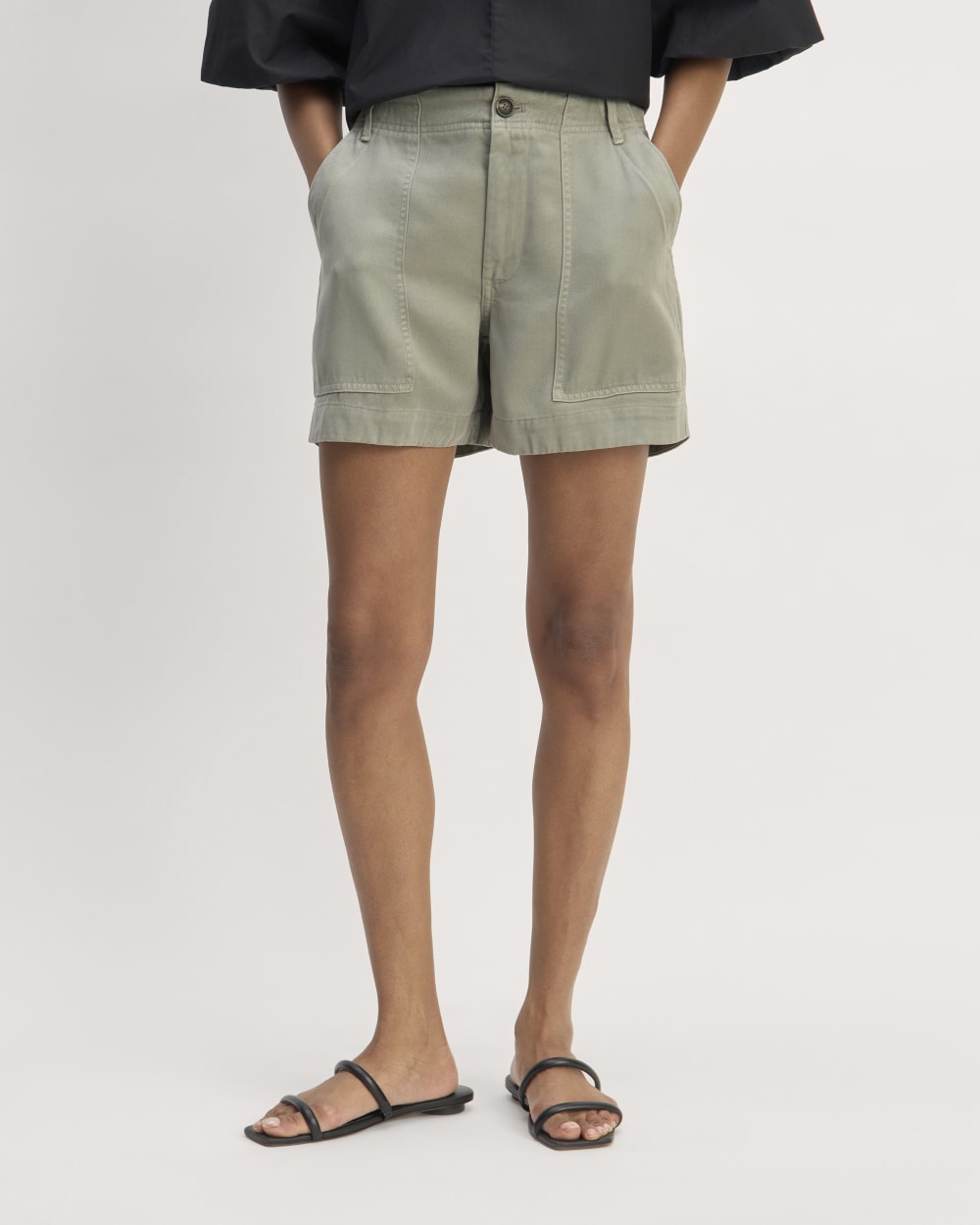 The Utility Short in Buttersoft in Sage Green — detail view