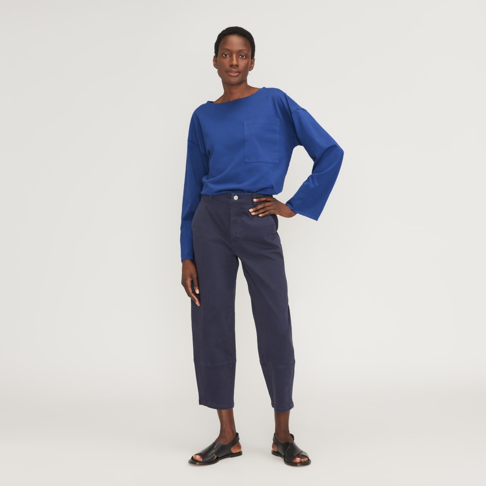The Premium Weight Oversized Pocket Tee in Mazarine Blue — detail view