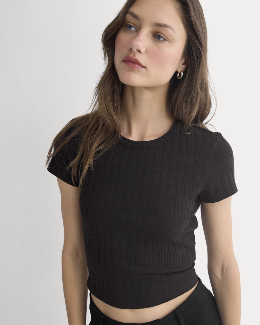 Cropped Crew in Pointelle in Black — front view