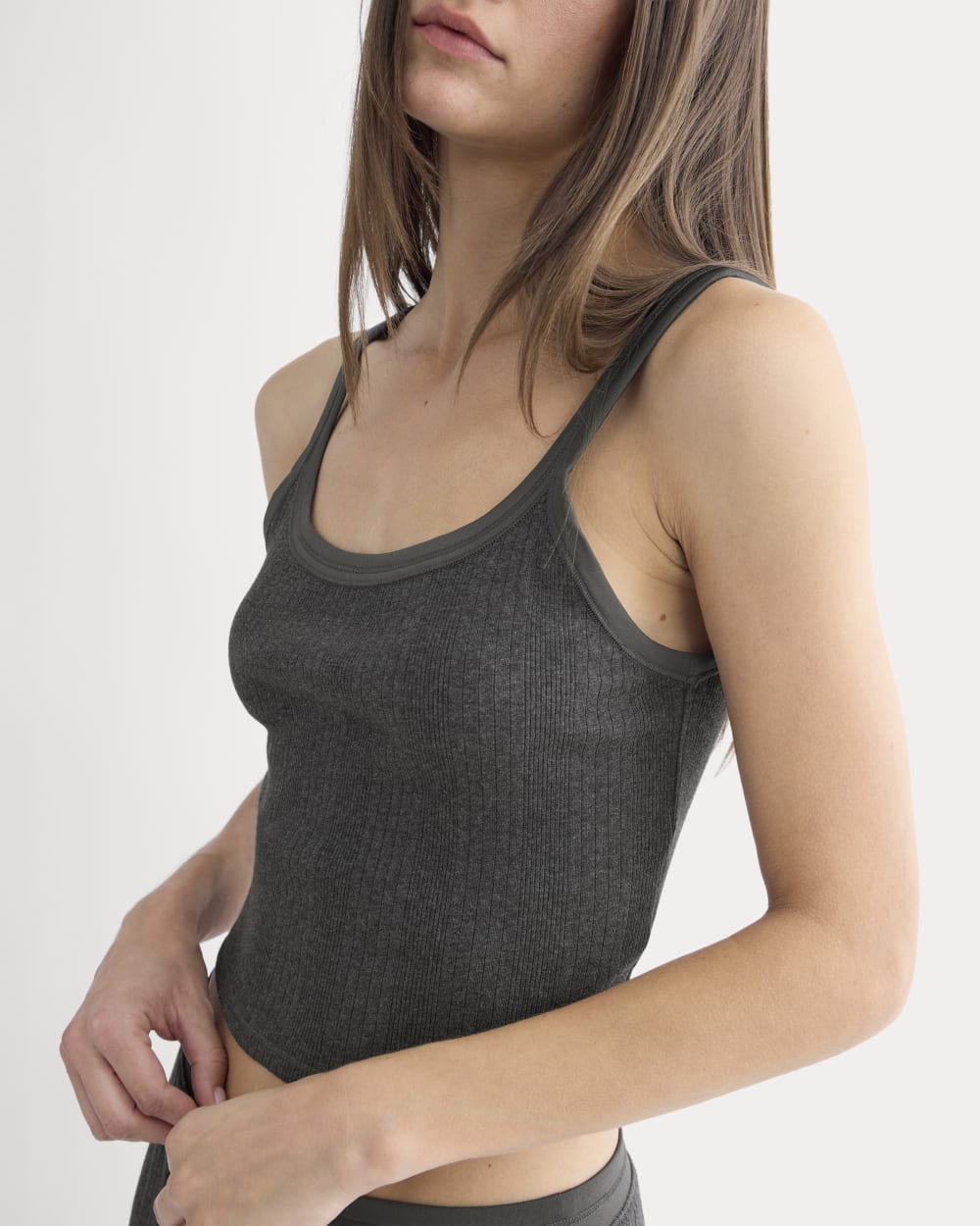 Lounge Rib Tank in Heathered Soot — detail view