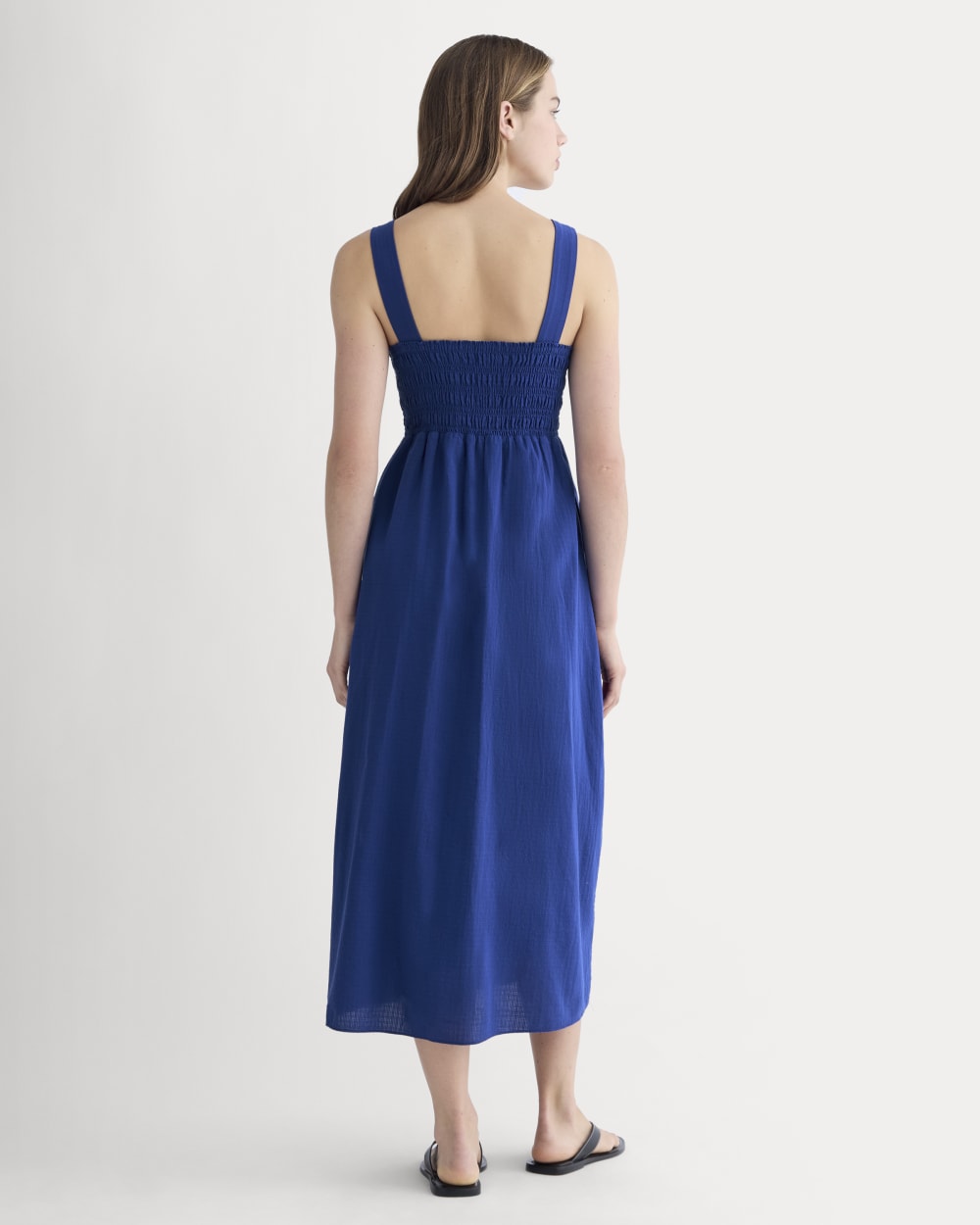 The Gauze Smock Dress in Mazarine Blue — detail view