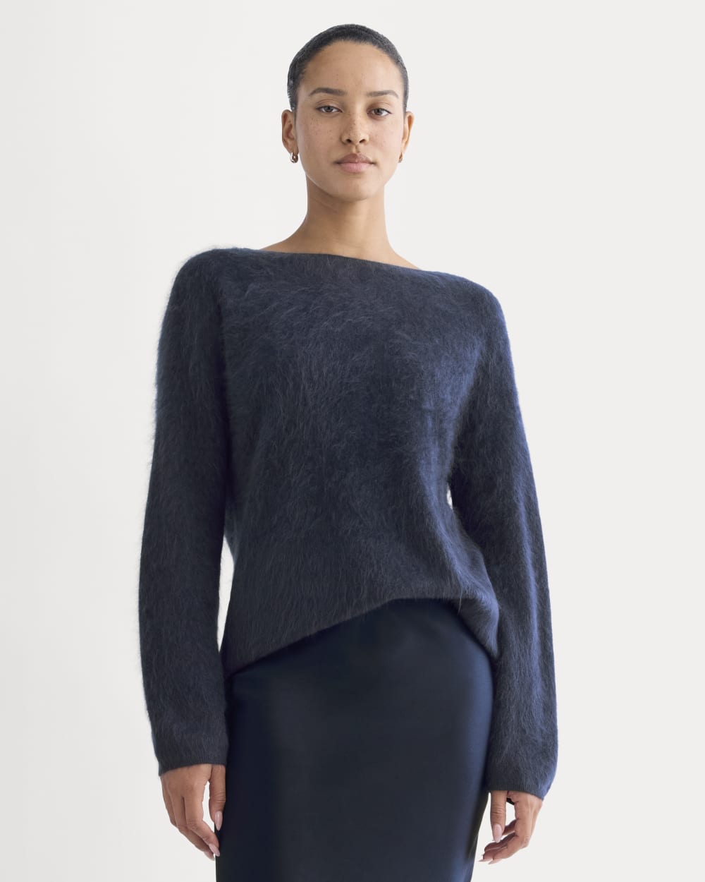 Lush Cashmere Boatneck Sweater in Starry Navy — front view