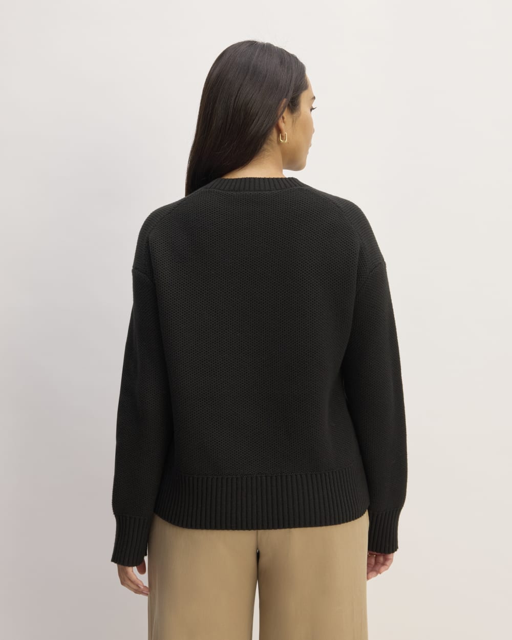 The Cotton Honeycomb Square Crew in Black — detail view