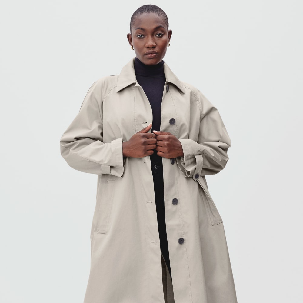 The Long Mac Coat in Stone — front view