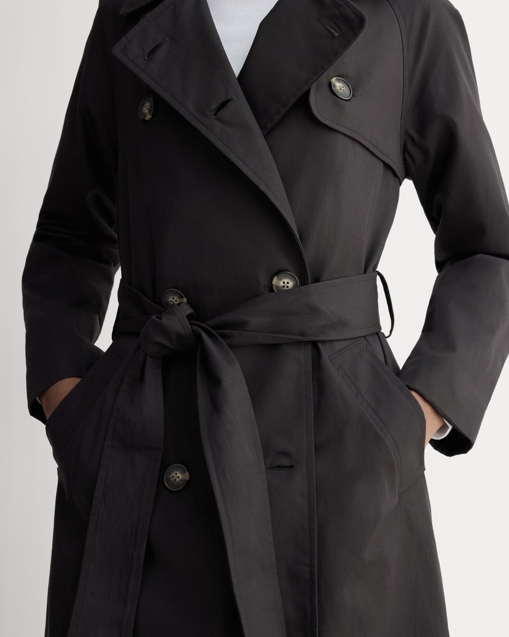 The Modern Trench Coat in Black — detail view