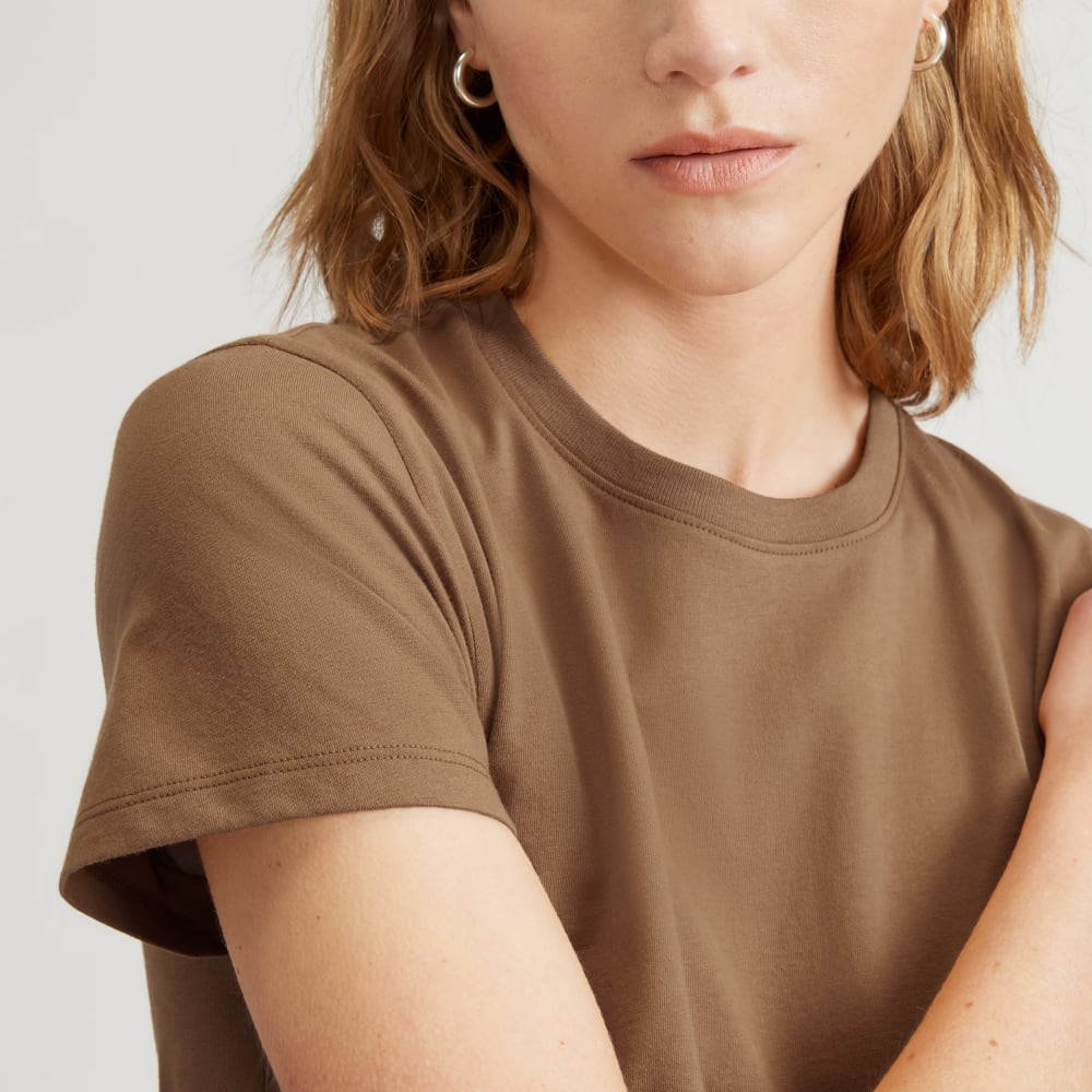 The Box-Cut Tee in Essential Cotton in Toasted Coconut — detail view