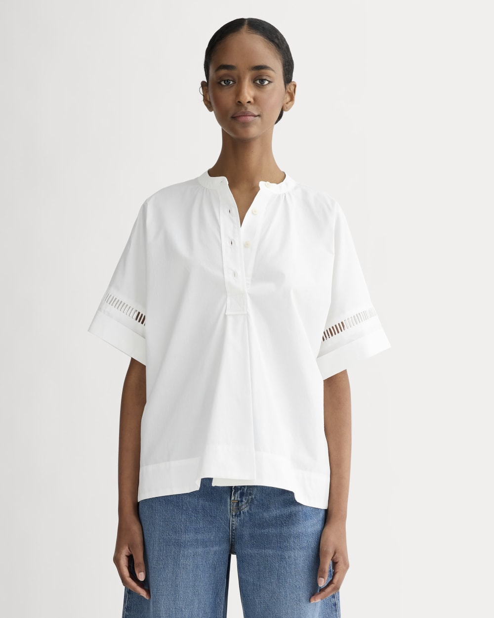 The Lace Trim Popover in White — front view