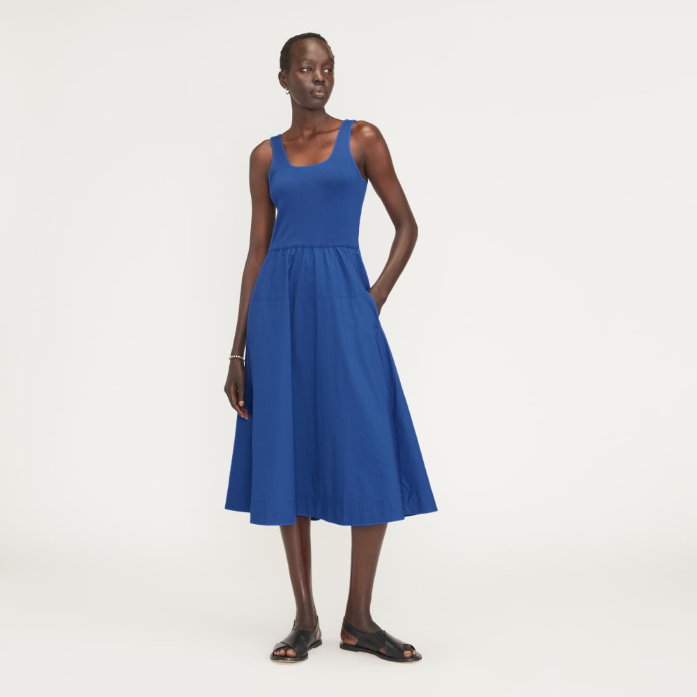 The Riviera Dress in Mazarine Blue — front view