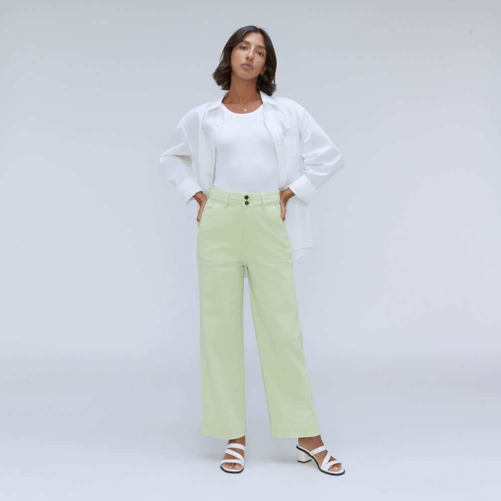 The Organic Wide-Leg Pant in Seafoam Green — detail view