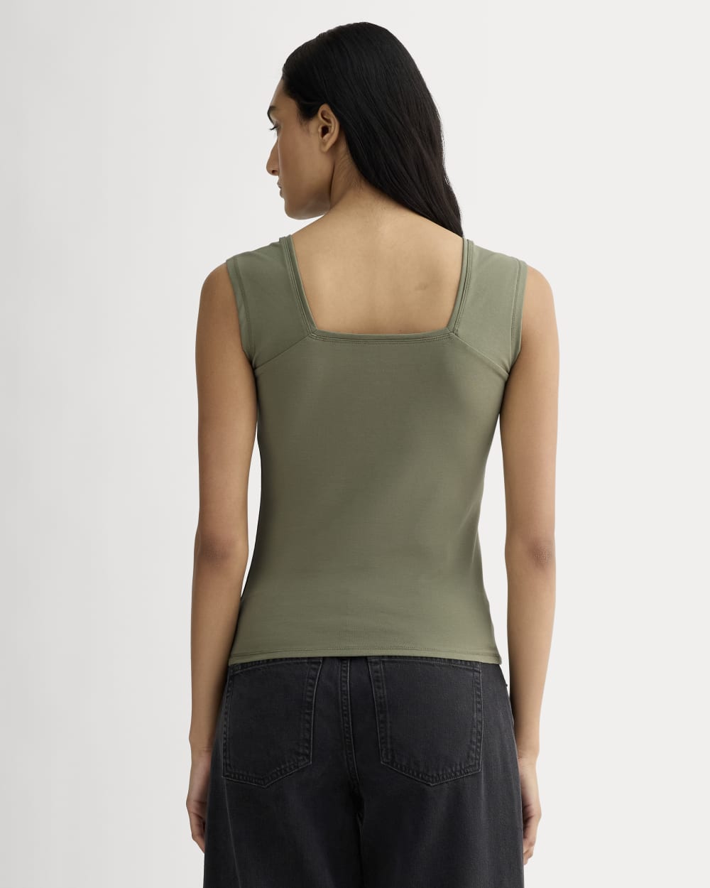 The Form Square-Neck Tank in Lichen Green — detail view