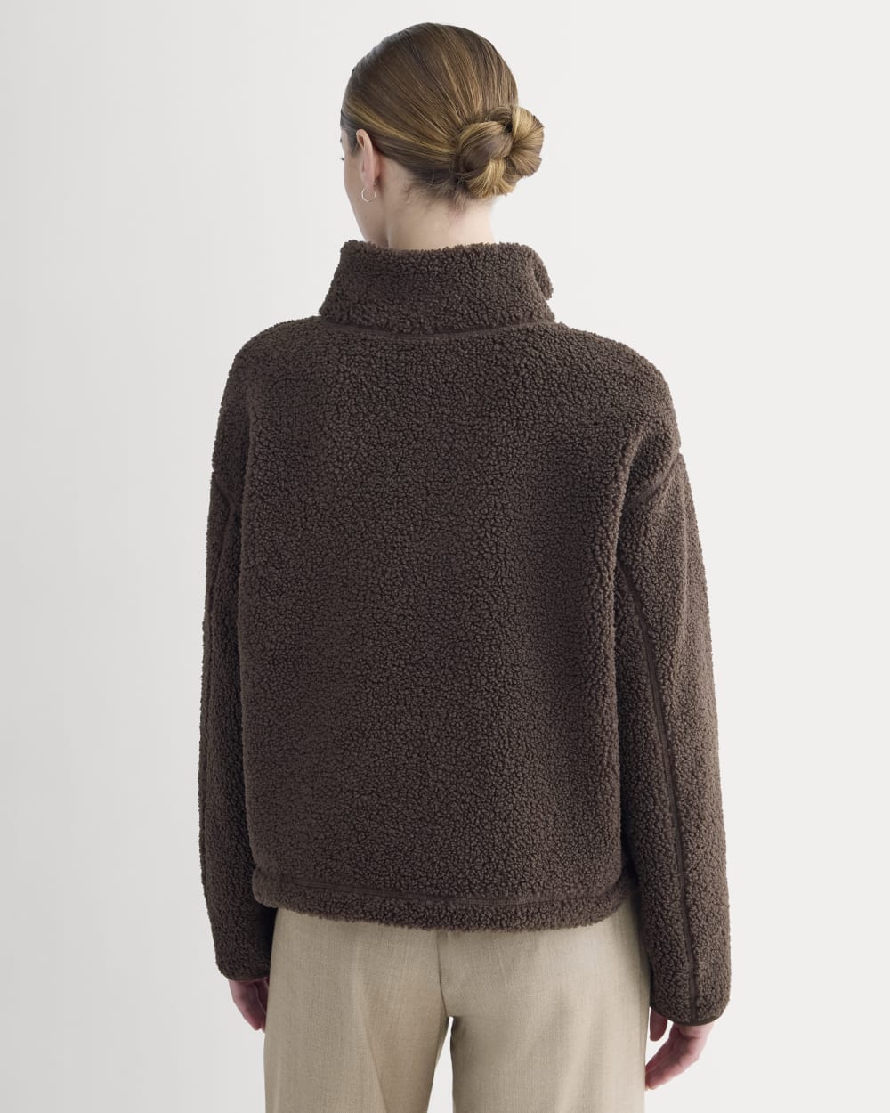 Reversible Teddy Half-Zip Pullover in Coffee Bean — detail view