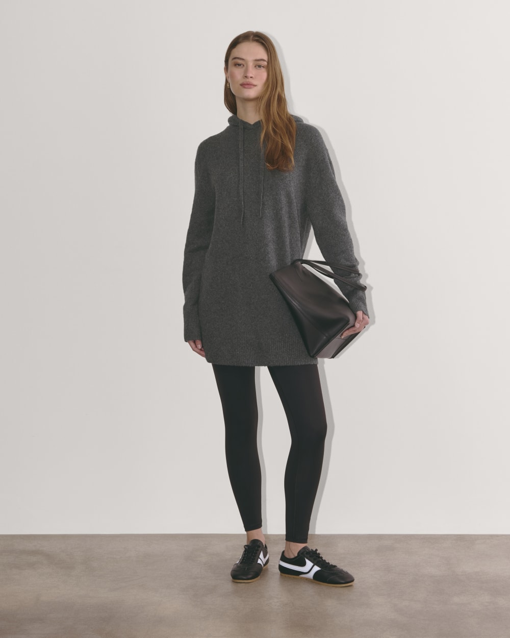 The Oversized Hoodie in Plush Cotton in Charcoal — detail view