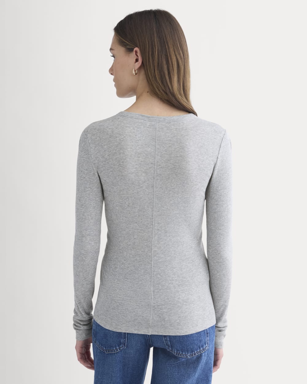 Tissue Long-Sleeve Crew in Heathered Grey — detail view