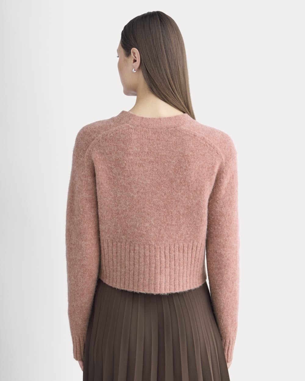 High V Cropped Cardigan in Alpaca in Heather Ash Rose — detail view