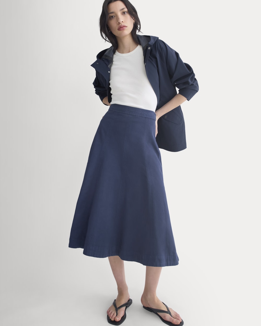 Seamed Midi Skirt in Navy — front view