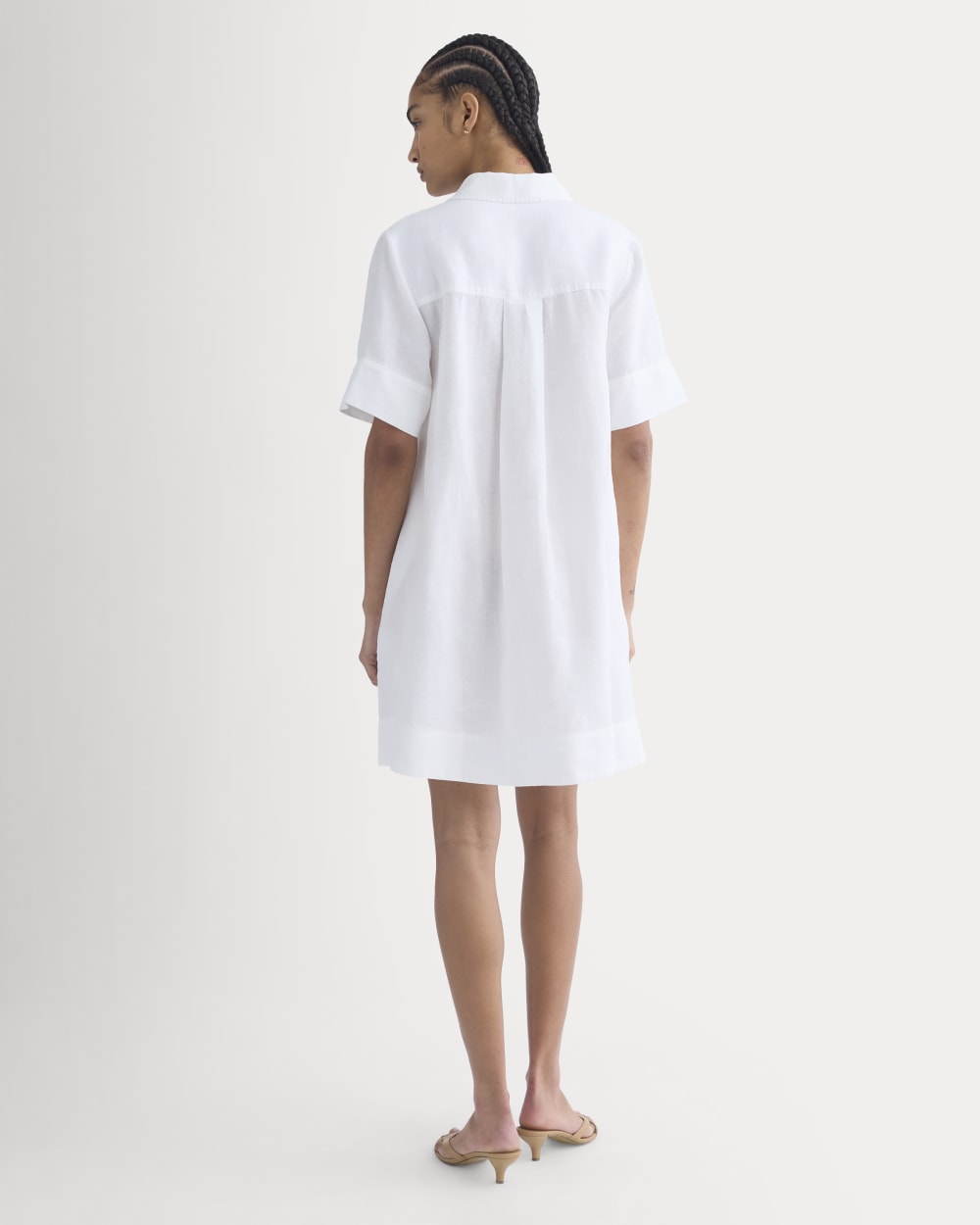 Mini Popover Shirtdress in Linen in White — detail view