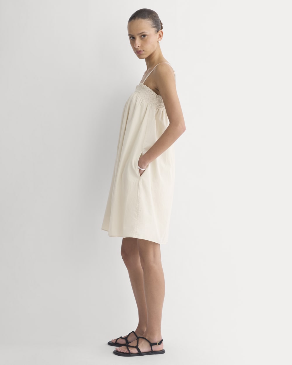 Gauze Smocked Dress in Birch — detail view
