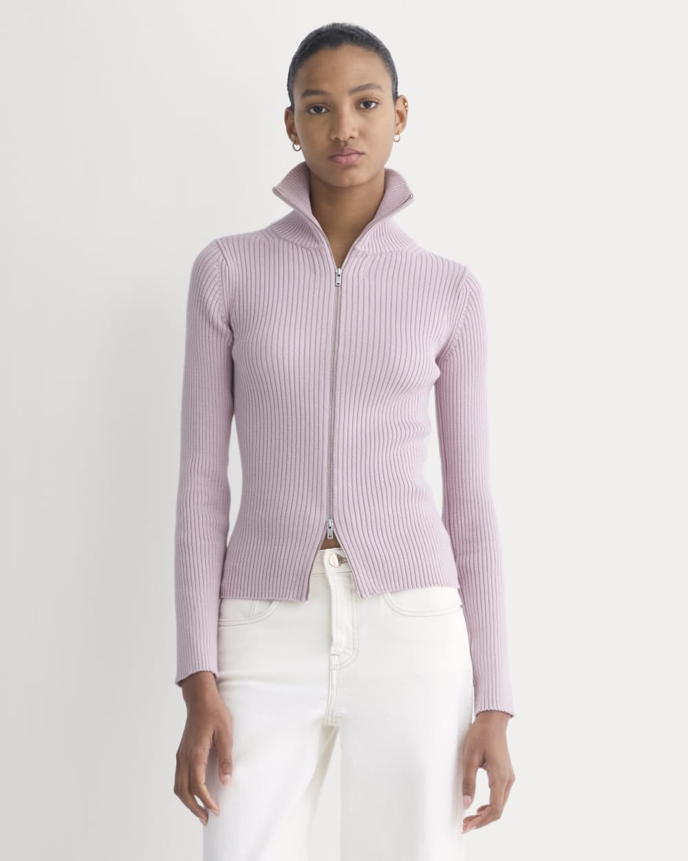 Full-Zip Ribbed Jacket in Everyday Cotton in Burnished Lilac — detail view